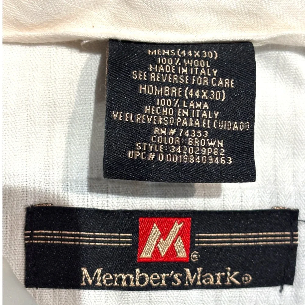 Members Mark Mens 44x24 Brown Super 130s Wool Pleated Cuffed Dress Pants‎ Italy
